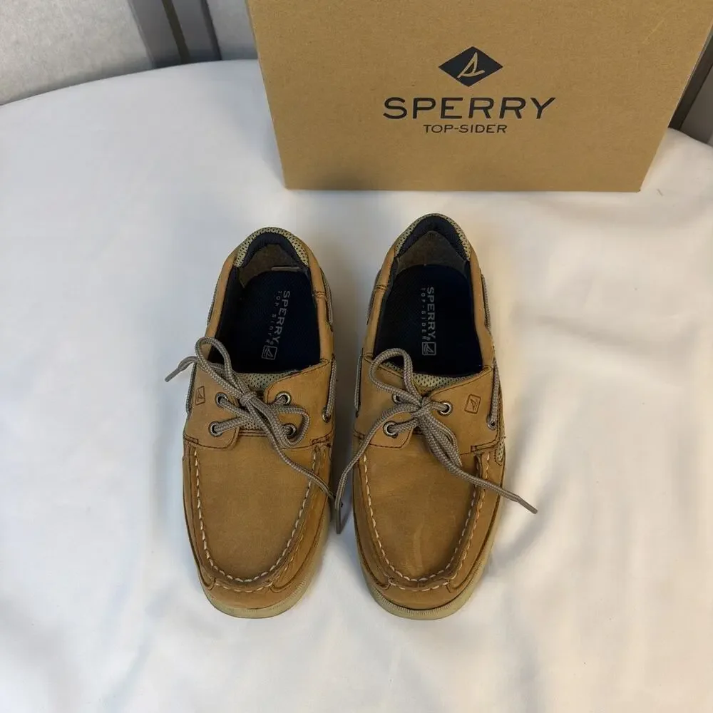 Preppy Sperry Top-Sider Lanyard Boys Leather Boat Shoes Size 2M - With Box